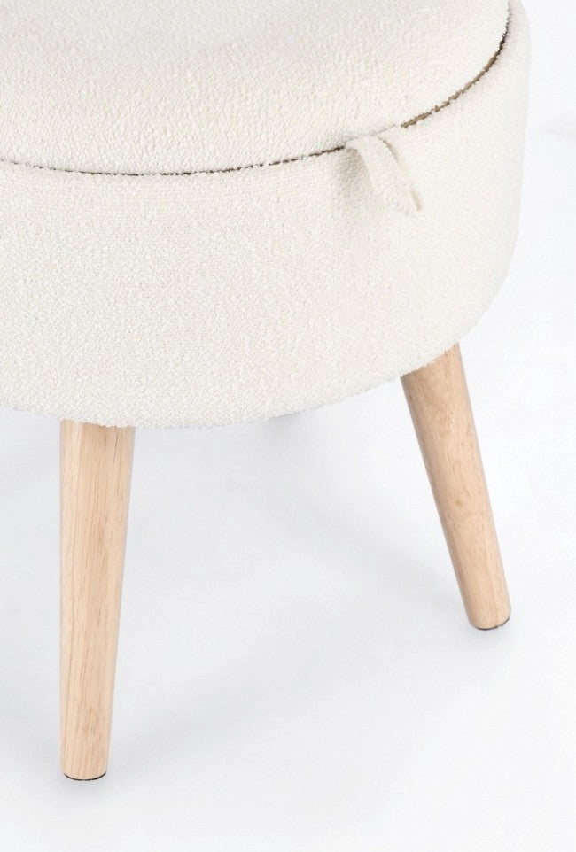 Sgabello Contenitore Ø 39x42,5 cm Zoya in Bouclè Bianco