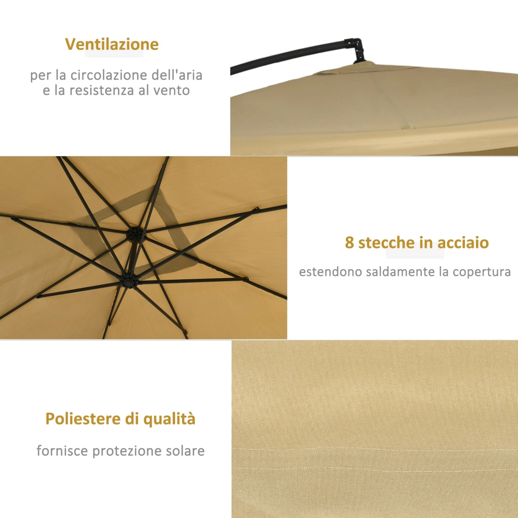 Ombrellone da Giardino a Braccio Inclinabile 295x295x260 cm Apertura a Manovella e Zanzariera Beige