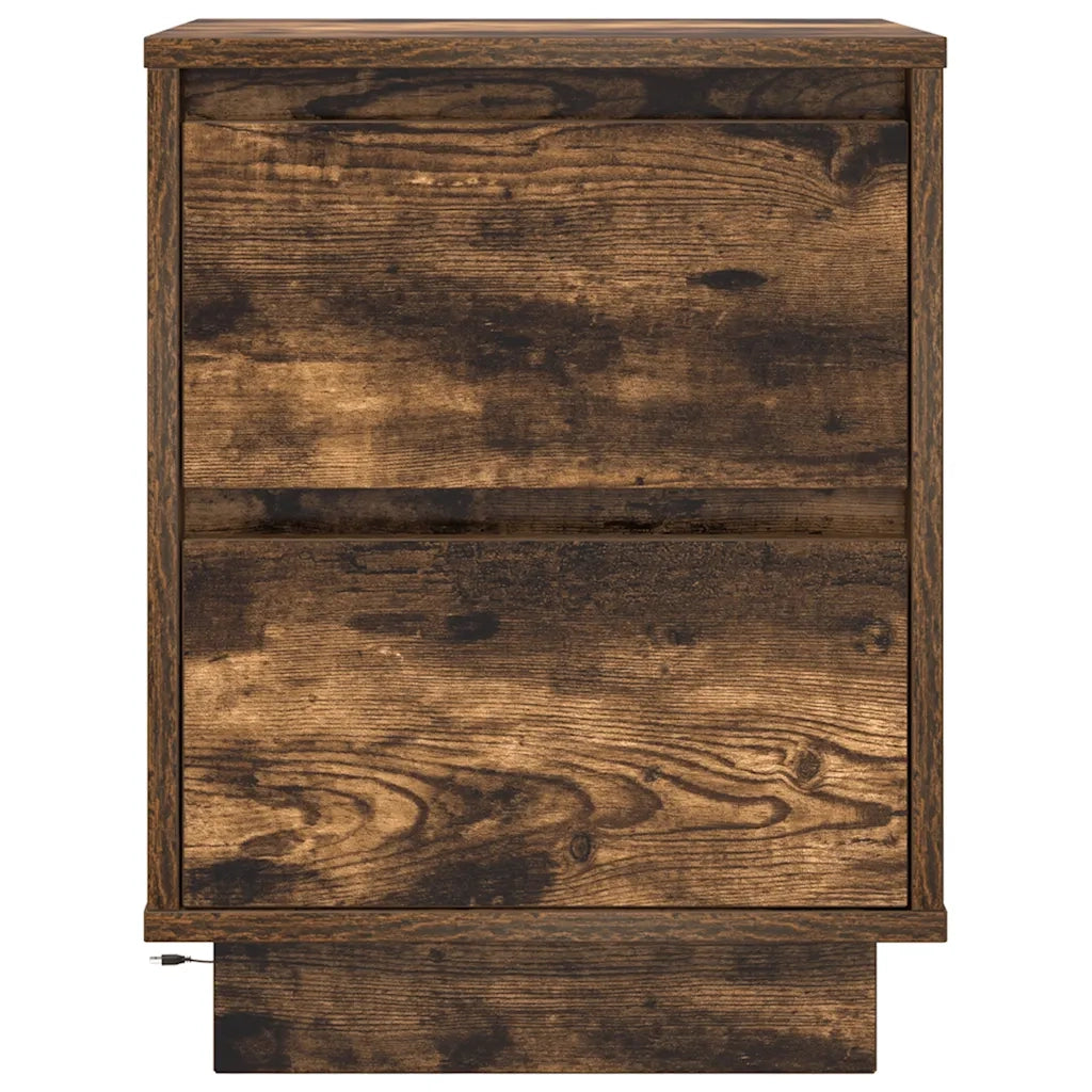Comodino con Luci LED Rovere Fumo 38x34x50 cm 861291