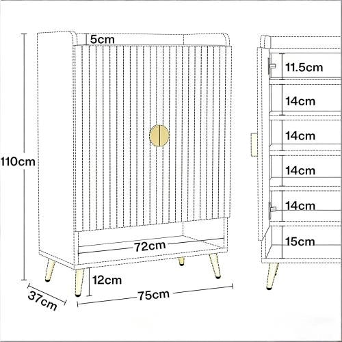 Mobile portascarpe a 7 livelli con ante battenti, design compatto in metallo e legno, nero/marrone