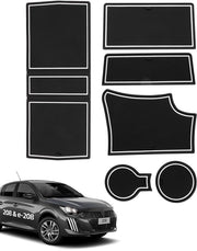 Antislipmattine per Peugeot 208 e-208 2008 e-2008 2020-2024 2025, 6 pezzi di gomma per console centrale, vano portaoggetti, portabibita, cassetto porta manubrio, cassetto porta porte, nero-bianco