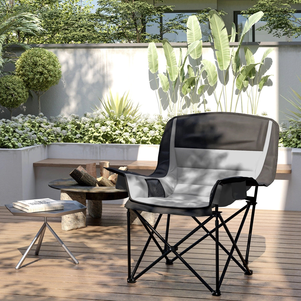 Sedia da Campeggio Pieghevole 99x71x103 cm con 2 Portabicchieri e Tasche Laterali Grigio e Nero