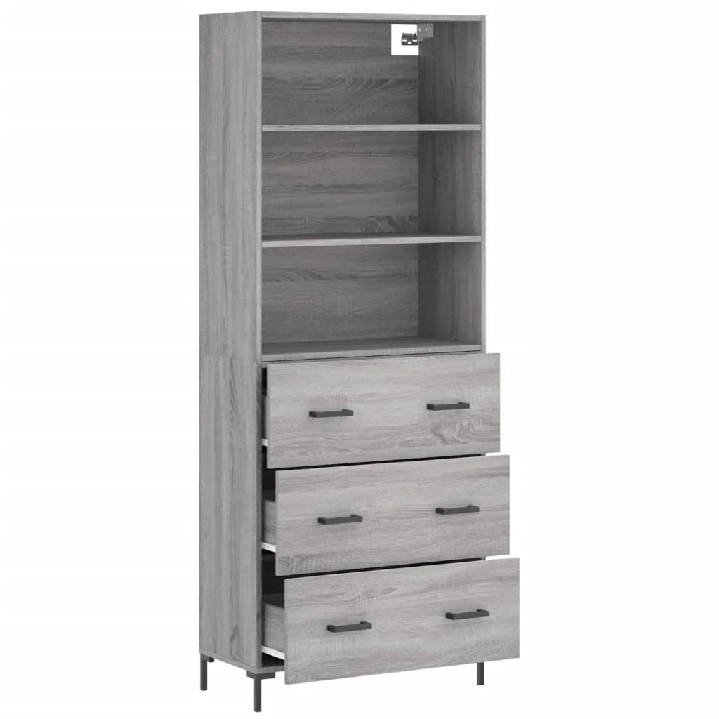 Buffet credenza cassettiera armadio mobile contenitore organizer cucina soggiorno salotto rovere Sonoma alto 69,5 x 34 x 180 cm legno ingegnerizzato grigio 02_0035553