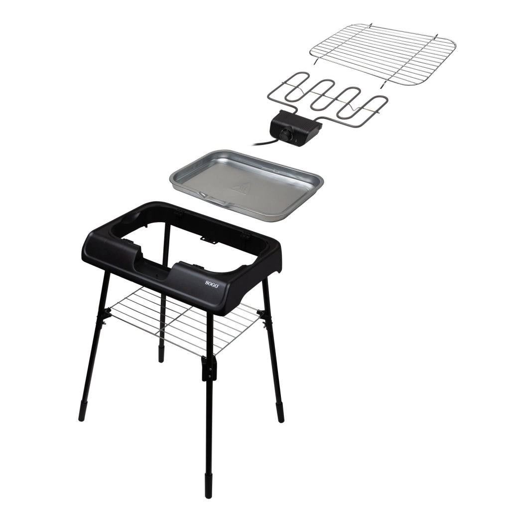 Barbecue elettrico 2 in 1, griglia da tavolo e barbecue con gambe, piastra cottura 41x24cm 2000W, termostato regolabile - SOGO