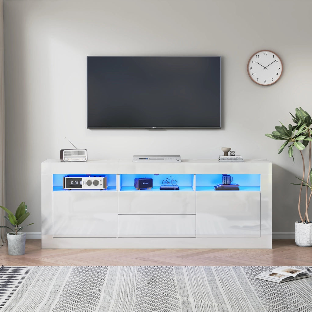 Mobile TV con LED ¨C Xylo ¨C Lucido, 2 Ante, 2 Cassetti, 160x35x60 cm