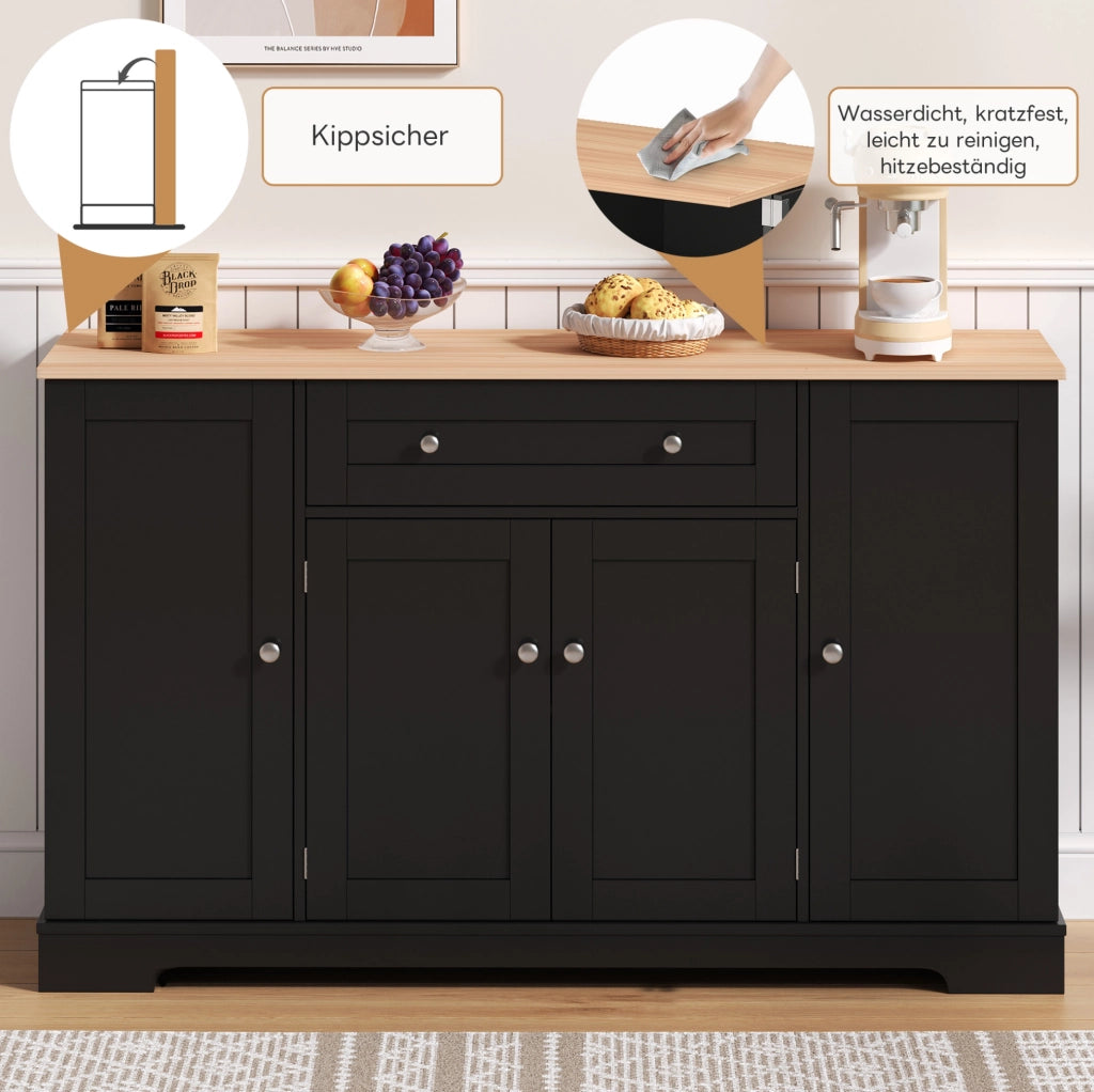 Credenza moderna nera in MDF con cassetto e ripiani regolabili