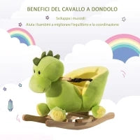 Cavallo a Dondolo per Bambini in Legno Dinosauro, Cavalluccio per Bambini, 60x33x45cm, Verde