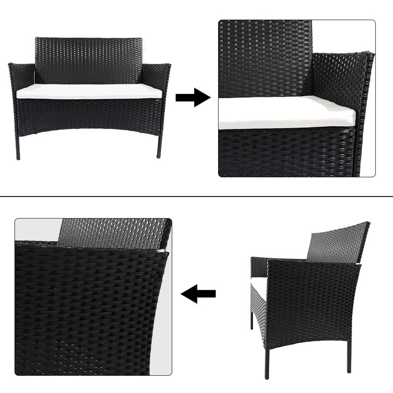 Set di mobili da giardino in polyrattan, nero, 7 pezzi, con cuscino e tavolo, per esterni, giardino, terrazza