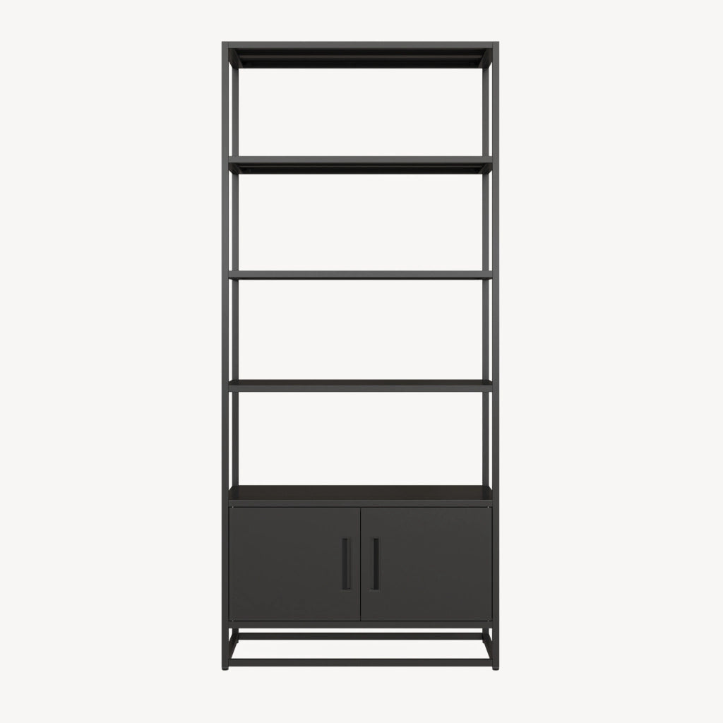 Libreria Hailuoto Scaffale in Acciaio con Ripiani Aperti e Armadietto 180x80x40 cm Nero opaco [en.casa]