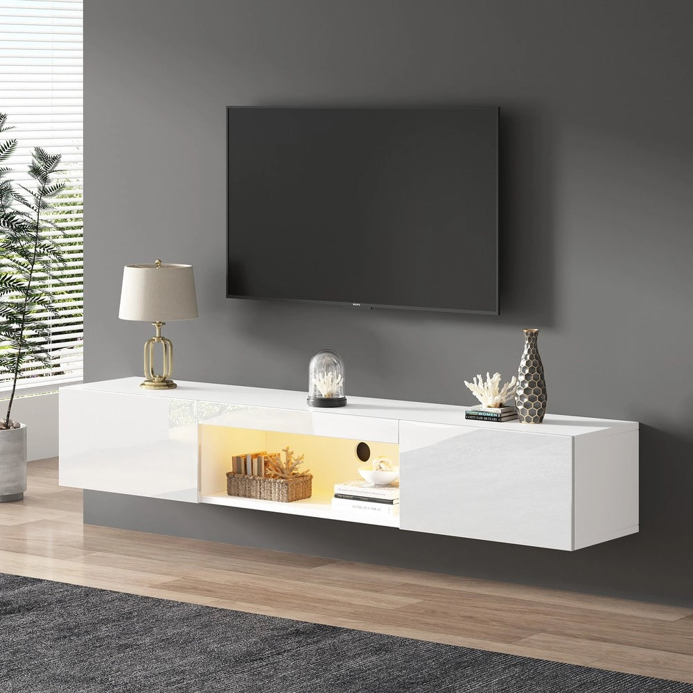 Mobile TV a Parete con LED e Bluetooth ¨C Xylo ¨C Bianco Lucido, 160x31x22 cm