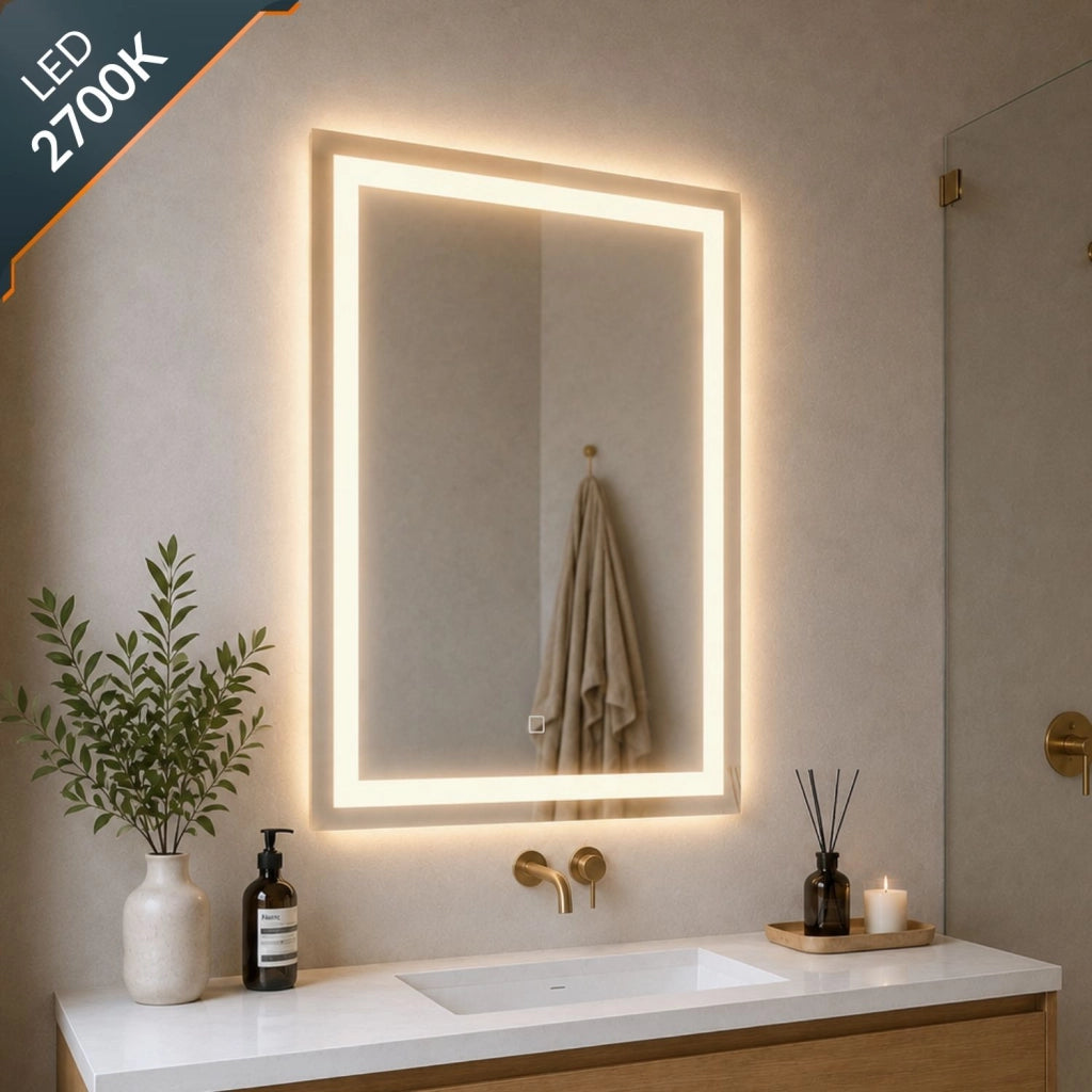 Specchio da bagno ed ambienti rettangolare con cornice led e interruttore touch *** misure 70x90 cm, tonalità dimmer...