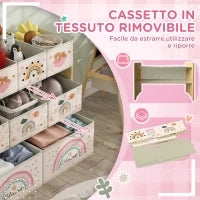 Mobile Portagiochi per Bambini a 3 Livelli con 9 Contenitori in Tessuto, 93x30x70 cm, Giallo