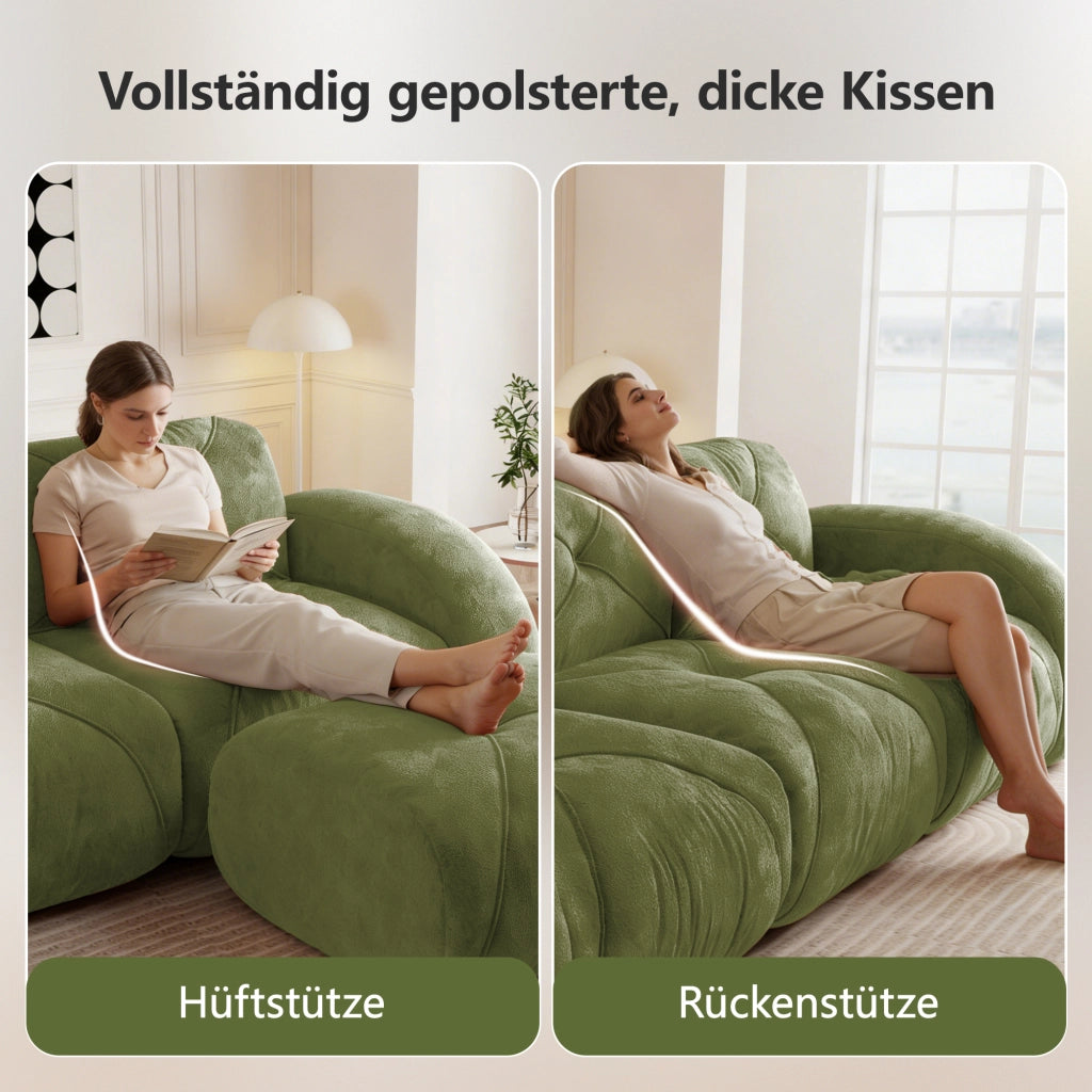 Divano modulare senza telaio a quattro posti in ciniglia antiscivolo verde 358 × 95 × 76 cm