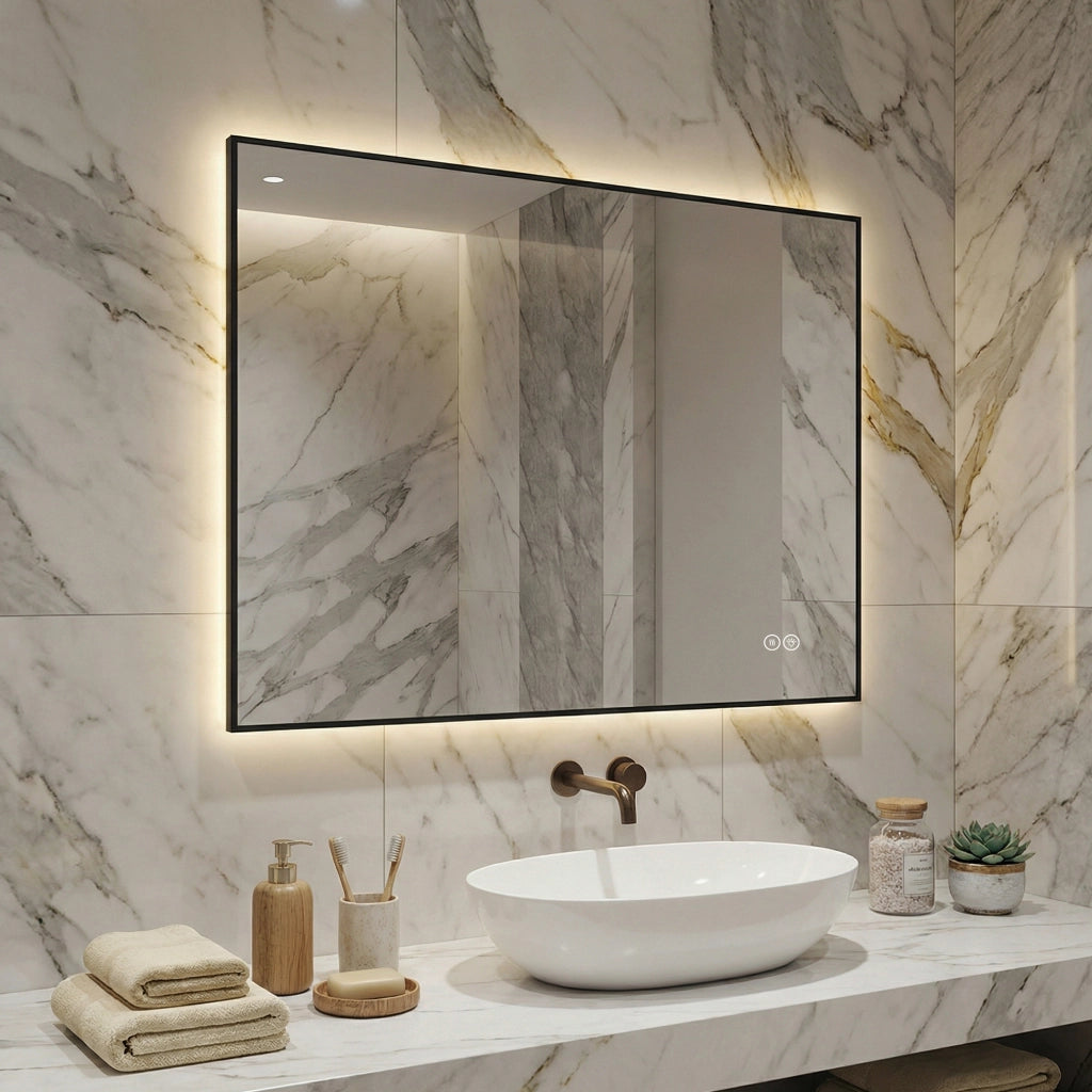Specchio bagno LED 60x80 cm con retroilluminazione, antiappannamento, 3 tonalità luce e dimmerazione continua