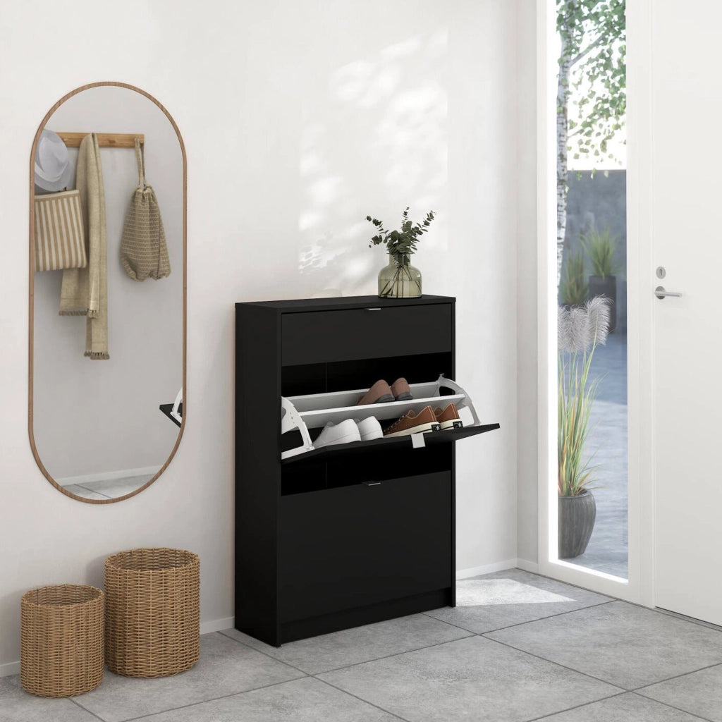 Scarpiera Theophile, Mobile portascarpe, Armadio da ingresso multiuso, Mobiletto per calzature, 70x24 h101 cm, Nero