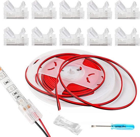 Fili di LED a connettori senza saldatura 10 pezzi 2 pin - 10mm - Con 10ft cavo di estensione - Per fili di LED idrorepellenti o non idrorepellenti 10mm di larghezza