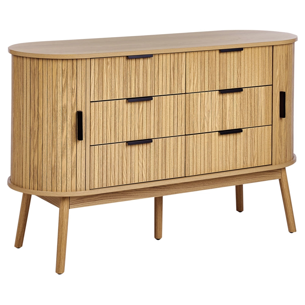 Cassettiera a 6 cassetti in legno chiaro Gambe in legno massiccio MDF 2 ante scorrevoli Mobile Soggiorno