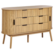Cassettiera a 6 cassetti in legno chiaro Gambe in legno massiccio MDF 2 ante scorrevoli Mobile Soggiorno
