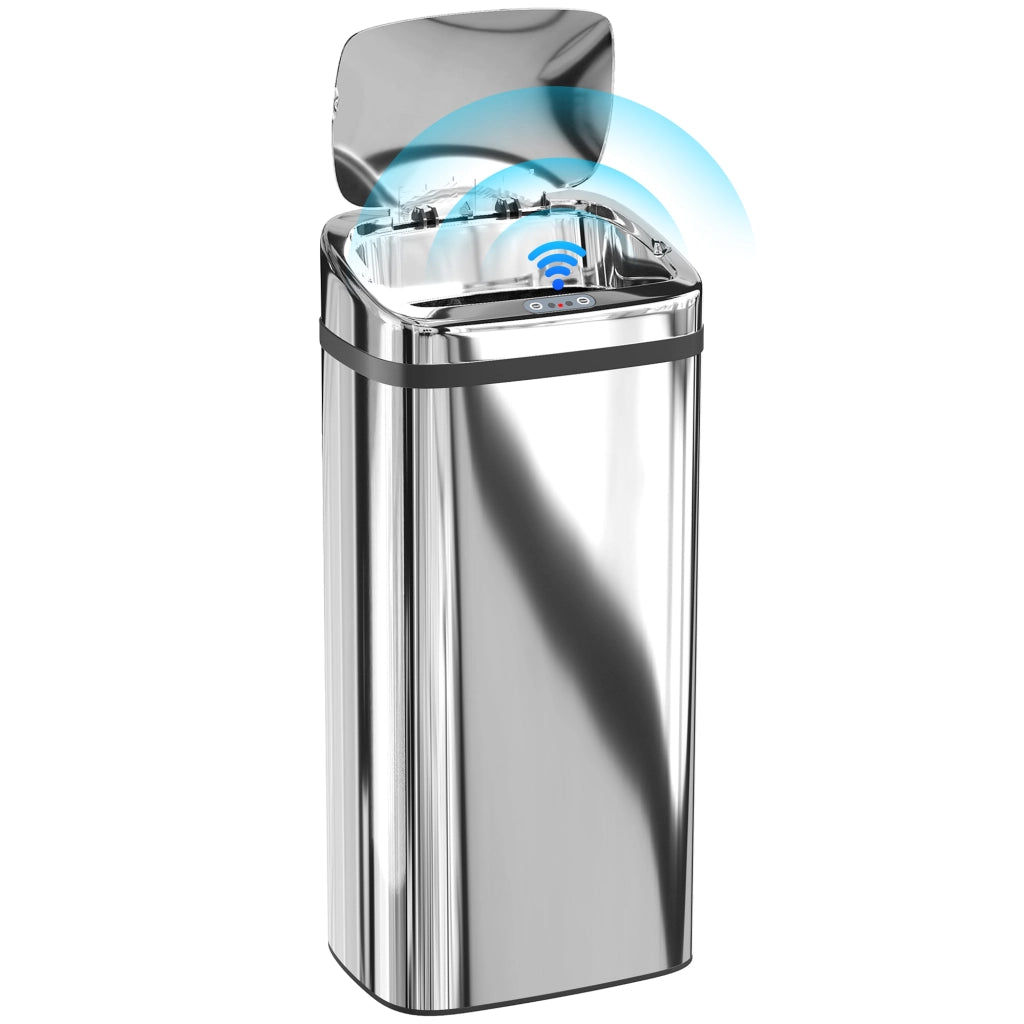 Bidone per Rifiuti da 40L con Sensore per Apertura e Chiusura Automatica, 33x25x70 cm, Argento