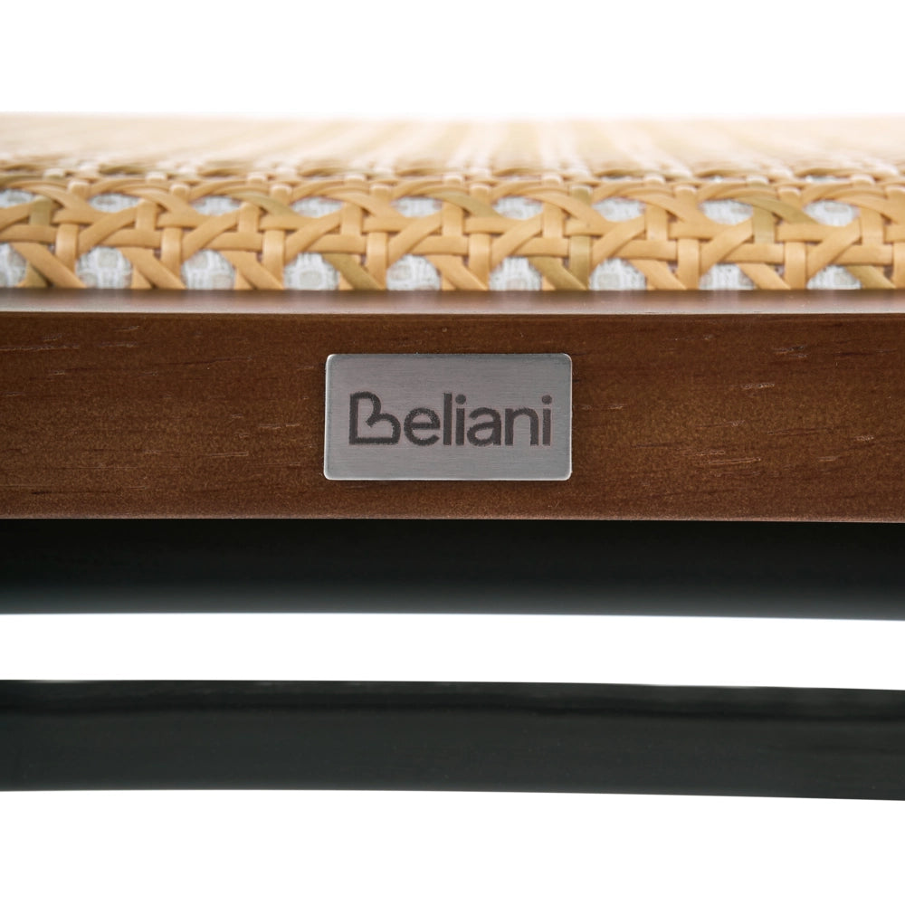 Set di 2 sedie da pranzo con seduta e schienale in rattan PE marrone gambe in ferro senza braccioli cappucci protettivi design boho moderno