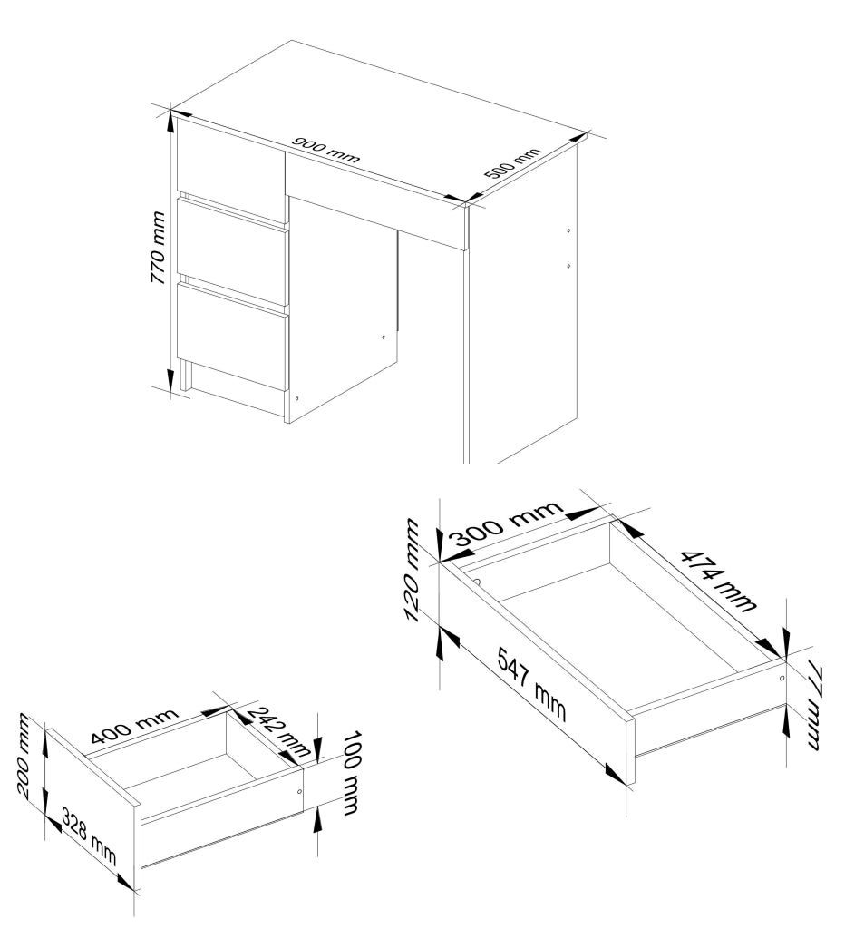Scrivania per computer AKORD A7 Sonoma Quercia 90 cm 4 cassetti 90x50x77 cm Modello a sinistra