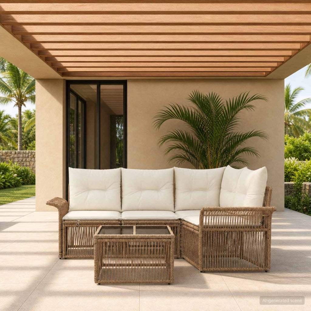 Set Divano da Giardino 5 pz Beige polyrattan 3434826