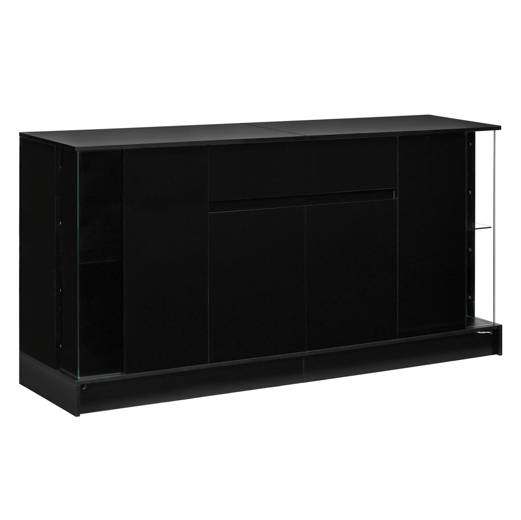 Credenza moderna con 2 vetrine in vetro; LED con app; 150x40x75 cm; nero
