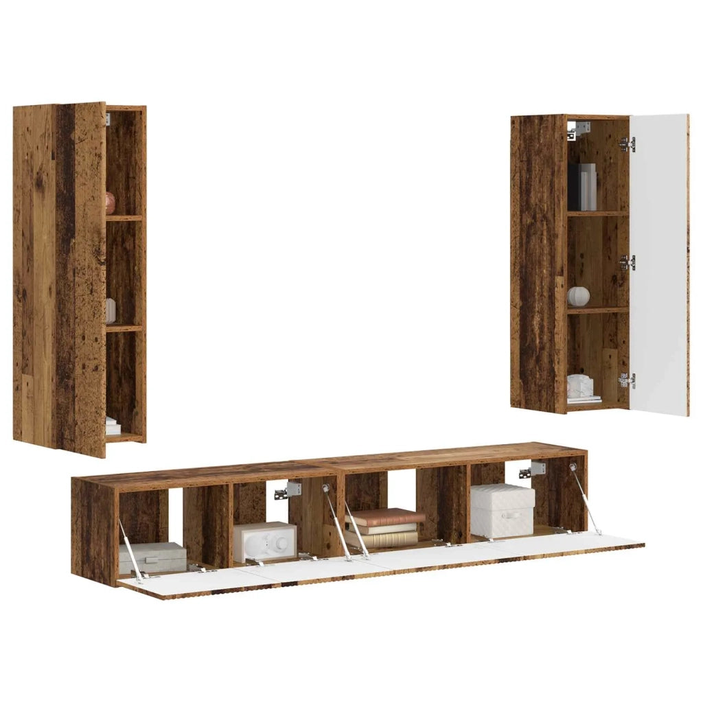Set mobile TV 3 pz-Credenza per TV Legno vecchio Legno multistrato 460271