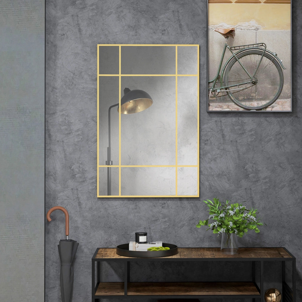 Specchio da Parete Stile Finestra 90x60 cm con Montaggio Verticale e Orizzontale in Vetro Oro