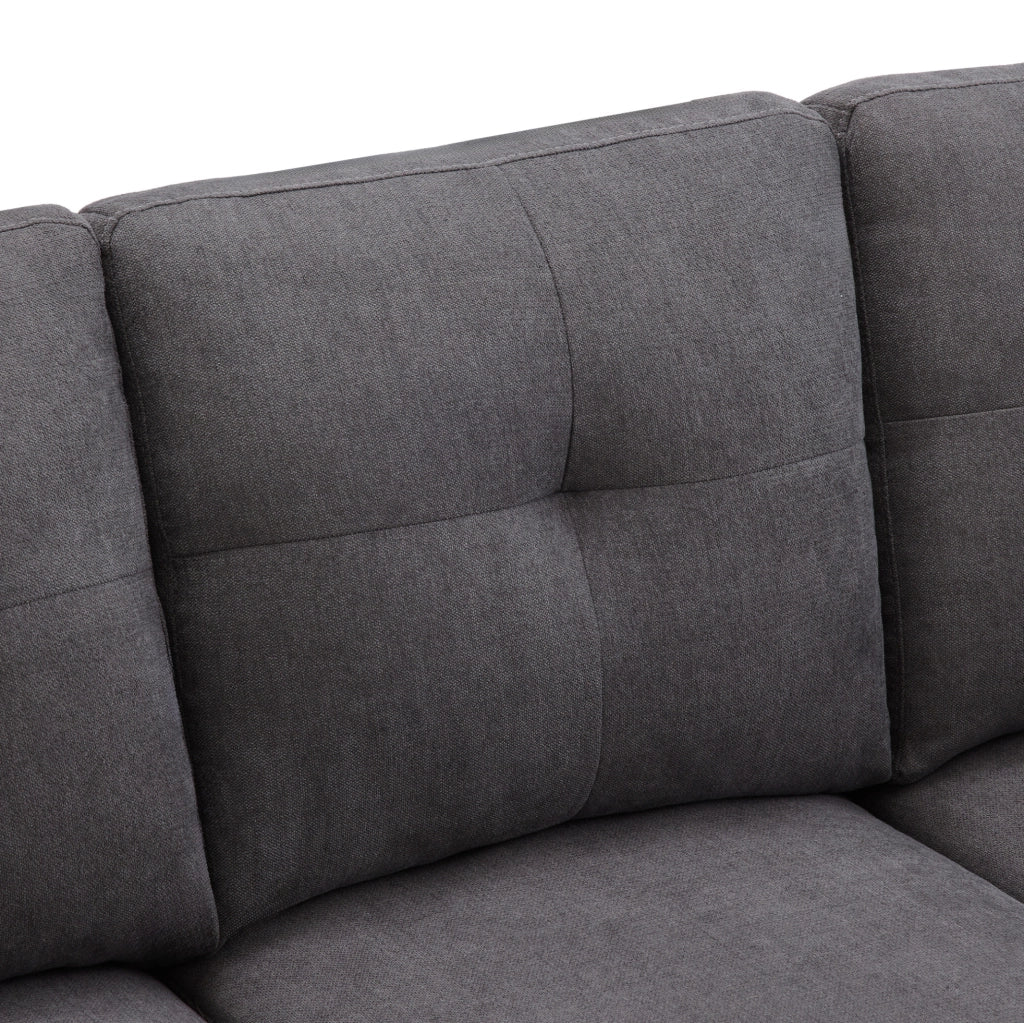 Divano 175x129x90 cm con chaise longue reversibile; contenitore e portabicchieri in cotone e lino grigio scuro
