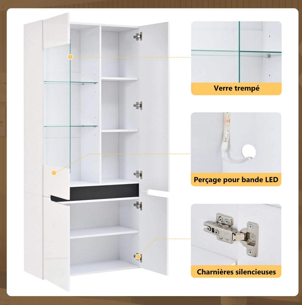 VETRINA LED 80x35x180 cm MDF Bianca, 4 ante