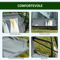 Dondolo 3 Posti con Tettuccio Inclinabile e Cuscini, in Acciaio e Poliestere, 172x110x153 cm, Grigio