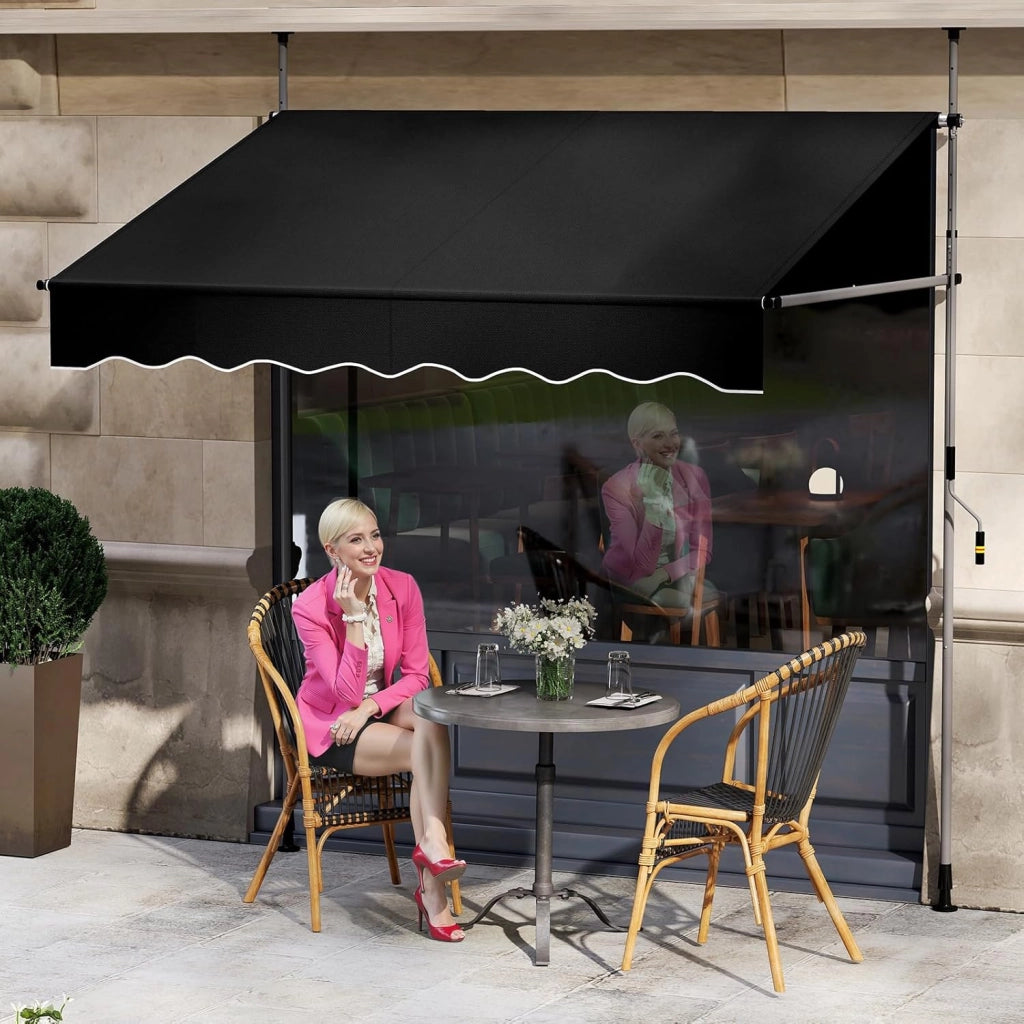 Tenda da Sole a Morsetto, Tenda per Balcone Senza Foratura Altezza e Inclinazione Regolabili con Manovella, Telo Impermeabile e Resistente ai Raggi Solari e Telaio Antiruggine (2M,Nero)