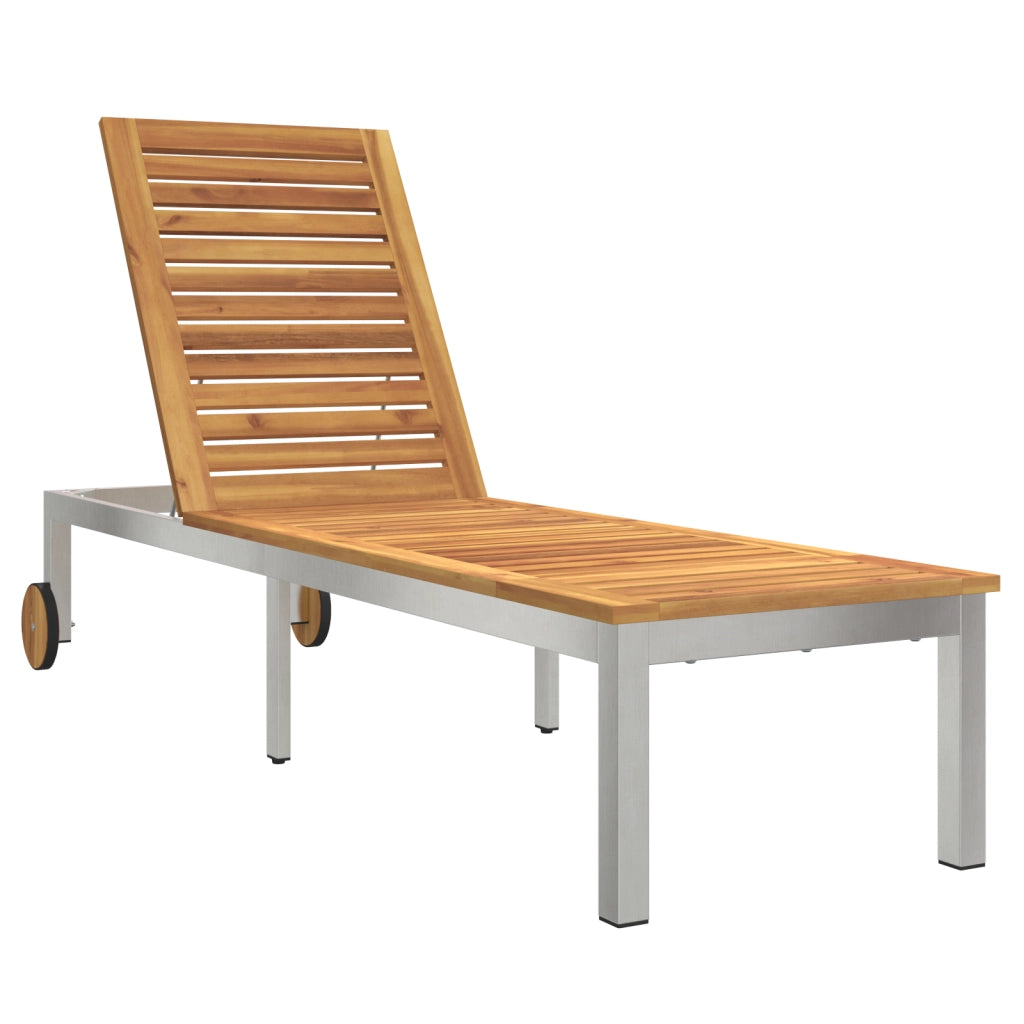 Lettini da Sole 2 pz con Tavolo in Legno Massello di Acacia