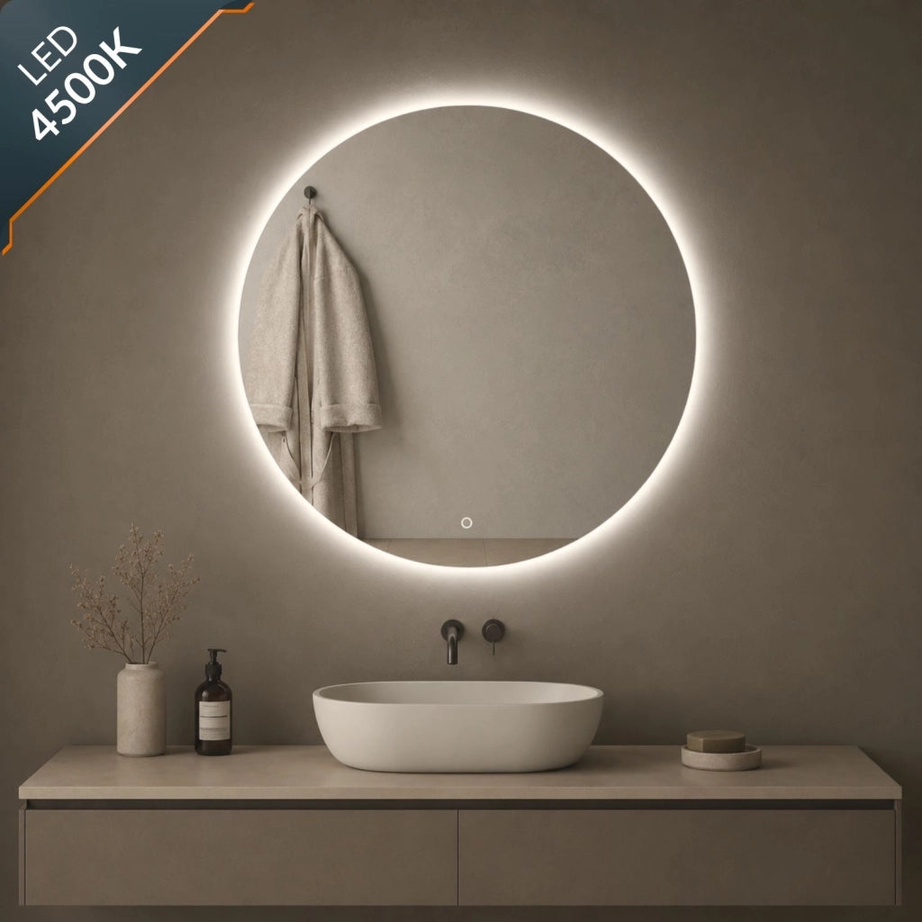 Specchio tondo retroilluminato led elegante per bagno *** misura Ø90, tonalità dimmerabile 2700-4500-6500k, confezi...