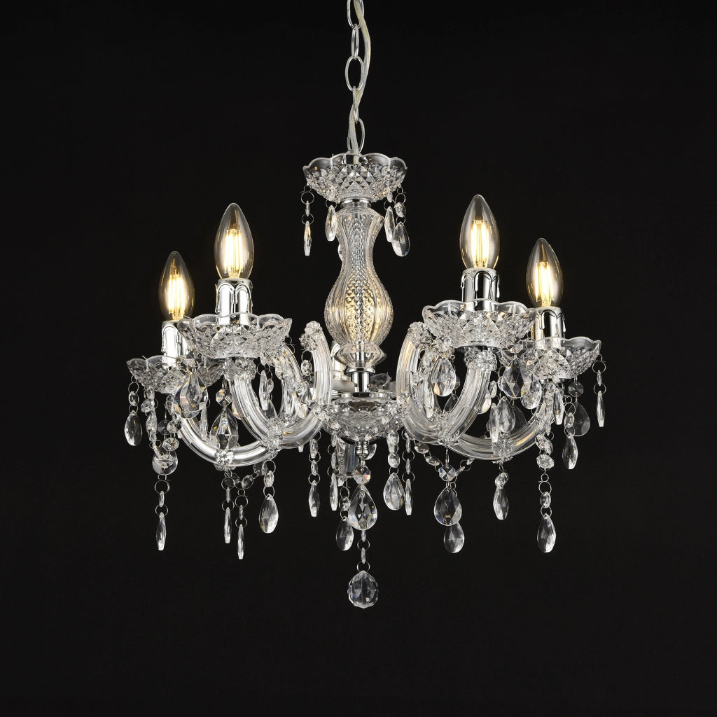 Lampadario a 5 Bracci con Cristalli Artificiali Lampada da Soffitto a 5 Fonti Luce Struttura Trasparente - lux.pro