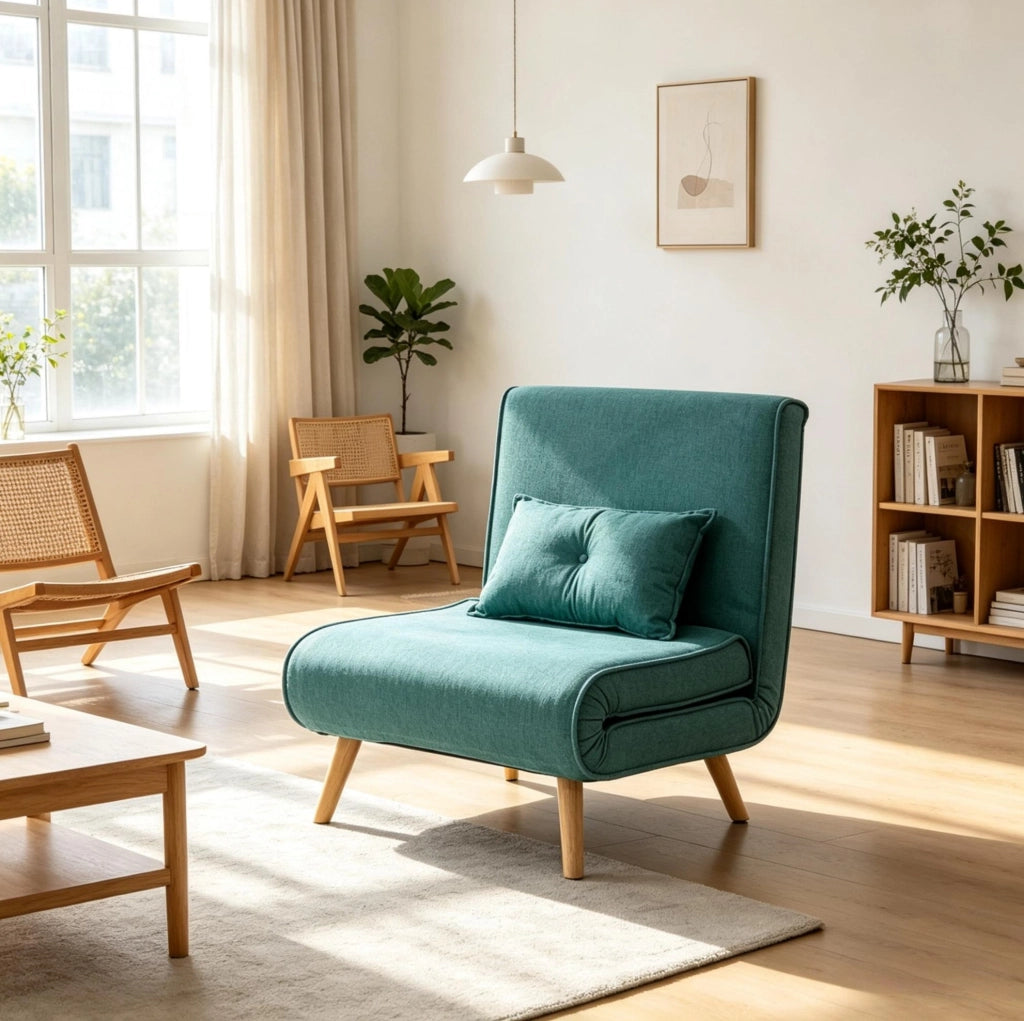 POLTRONA LETTO 3 in 1 80x190 cm Tessuto Verde con cuscino