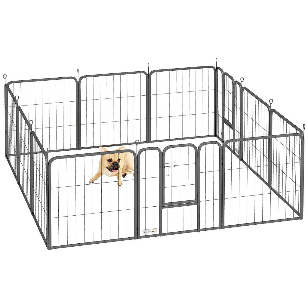 Recinto per cani 12 pannelli pieghevoli ¨C Xylo ¨C acciaio nero 60H cm 2 porte