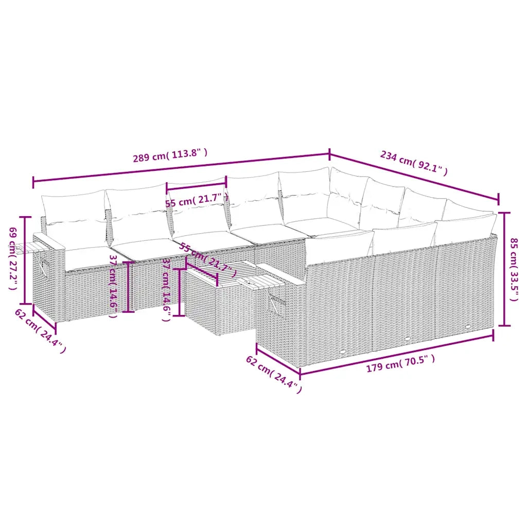 Set Divani da Giardino 11 pz con Cuscini in Polyrattan Nero 3227184