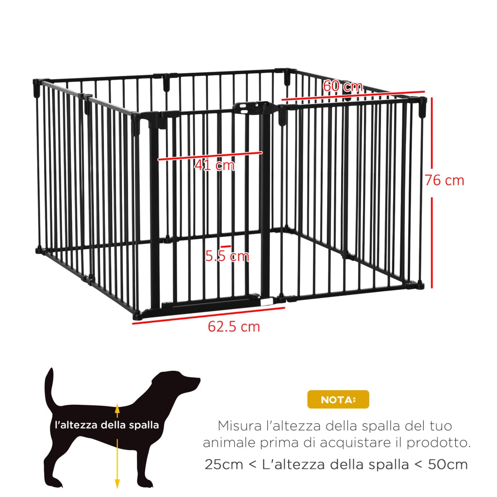 EasyComfort Cancelletto di Sicurezza per Cani Pieghevole a 8 Sezioni, Sistema di Blocco e Chiusura Automatica, Nero