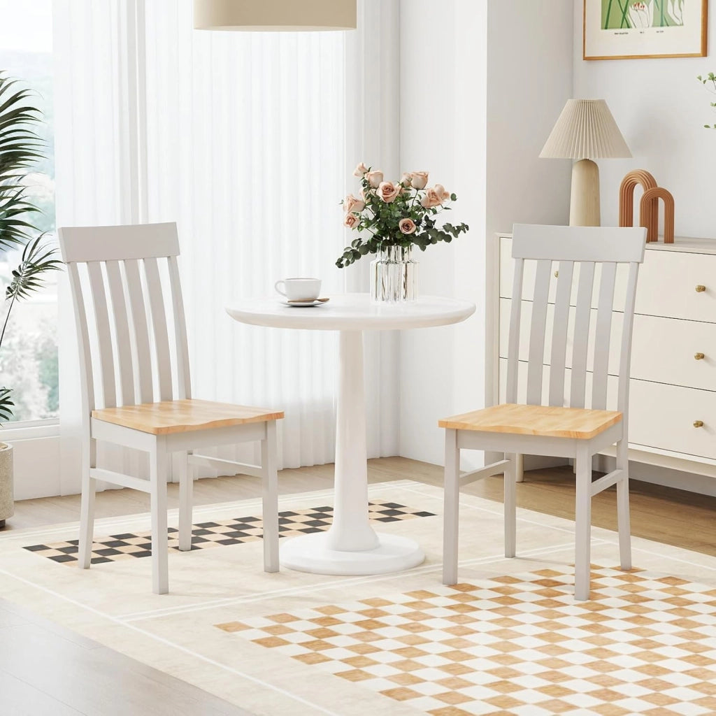 Set di 2 sedie da pranzo, sedie da cucina con schienale alto a doghe e seduta in legno di gomma, portata fino a 150 kg, 44 x 50,5 x 97 cm, per ristorante, caffetteria (naturale)