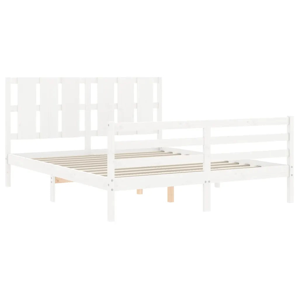 Giroletto con Testiera-Struttura Letto con testiera Bianco 160x200 cm Legno Massello 367570