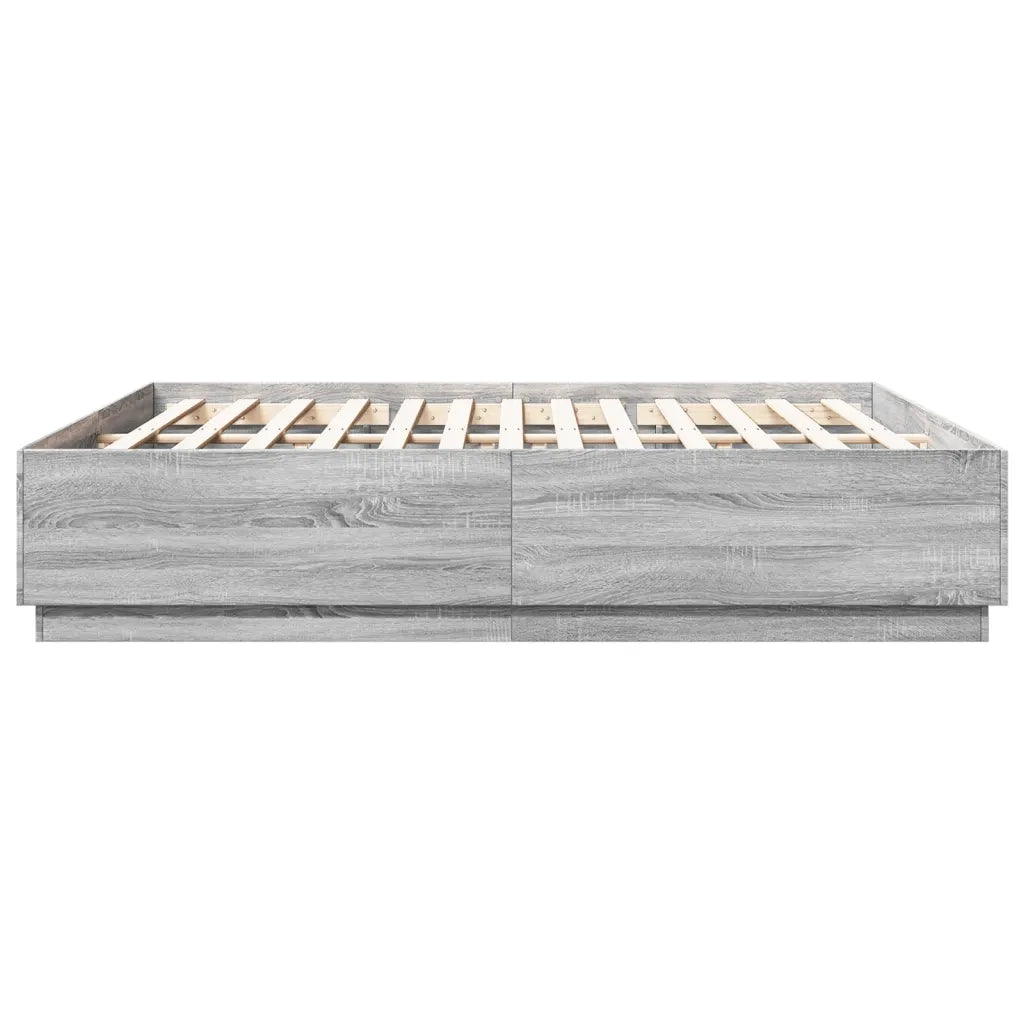 Letto matrimoniale | Letto per adulti | Giroletto Luci LED Grigio Sonoma 200x200 cm Legno Multistrato