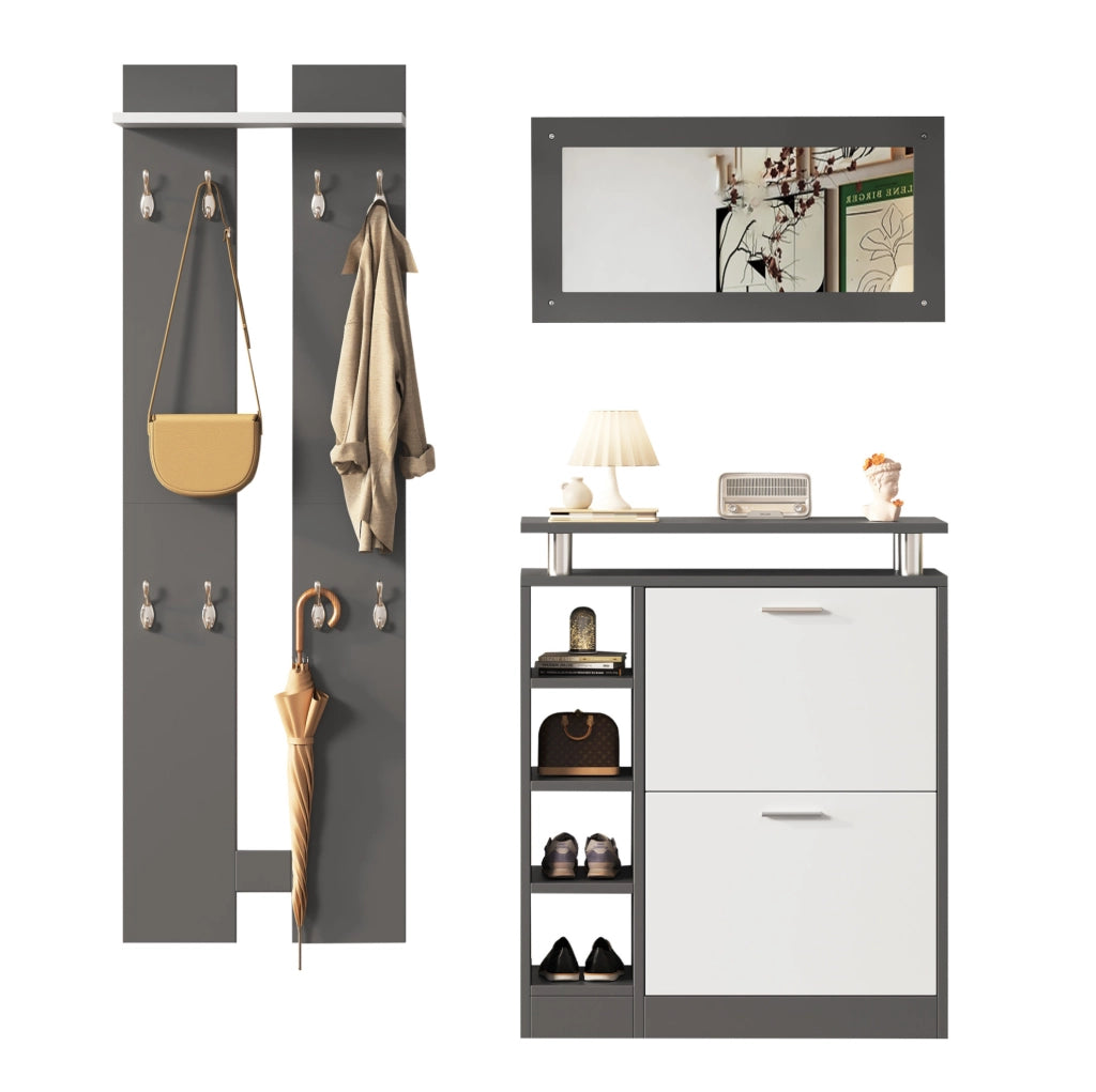 Set ingresso con specchio e scarpiera 80x25x96;5 cm in truciolare grigio