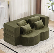 Divano letto pieghevole ULEVR verde con 4 cuscini, futon 2 in 1 in schiuma e molle