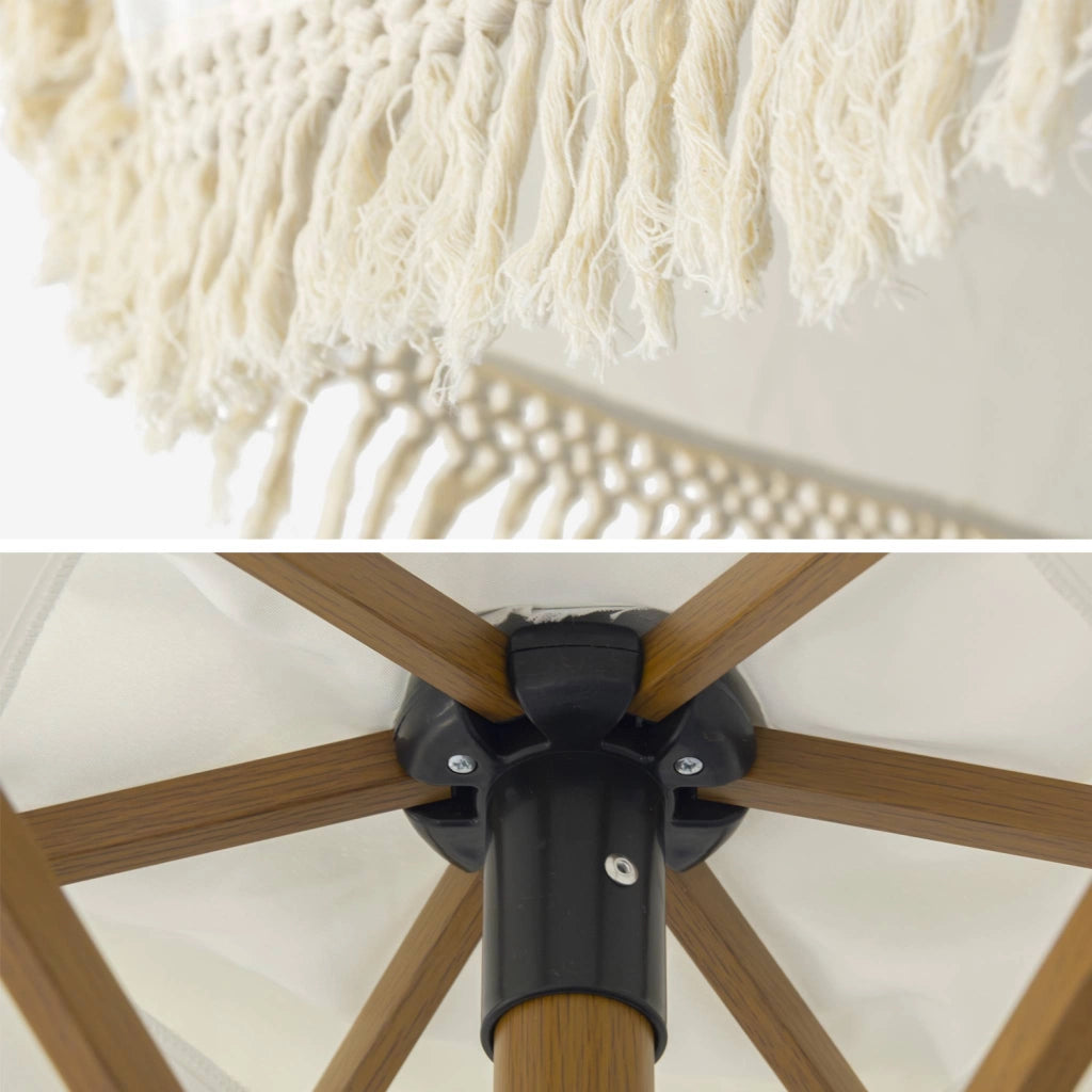 Ombrellone rotondo dritto con frange, ø2m, beige