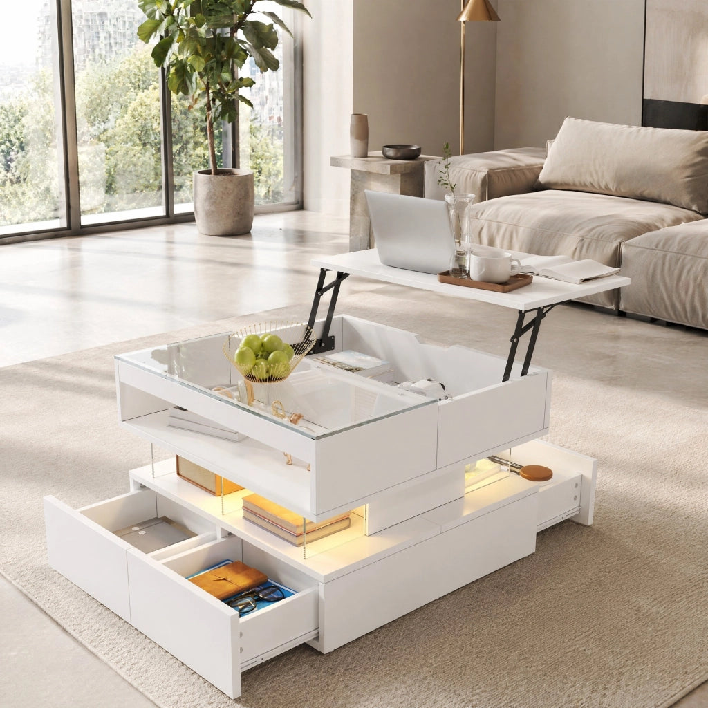 TAVOLINO DA SALOTTO Alzabile 70x67x57 cm Bianco Pannello truciolare LED 16 colori
