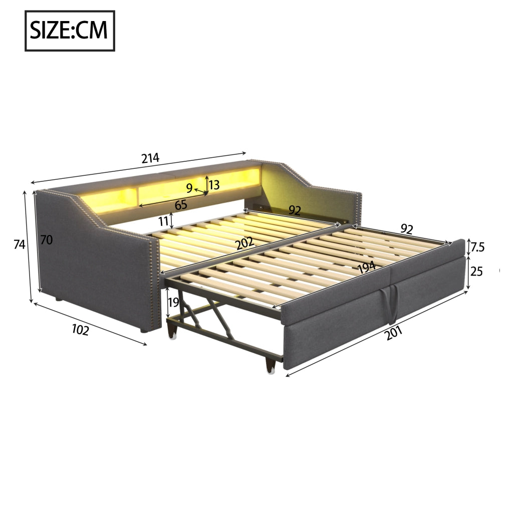 Letto divano estraibile tessuto di iuta 180x200 cm
