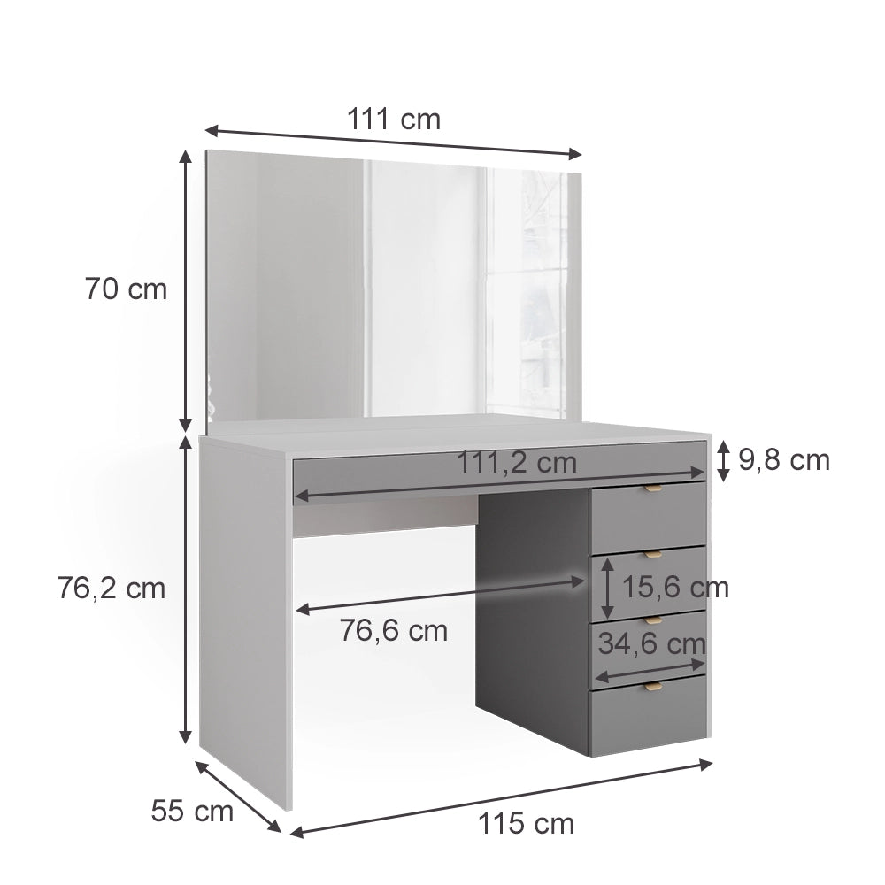Vicco Tavolo da toeletta Bianco/grigio/grigio 115 cm con specchio