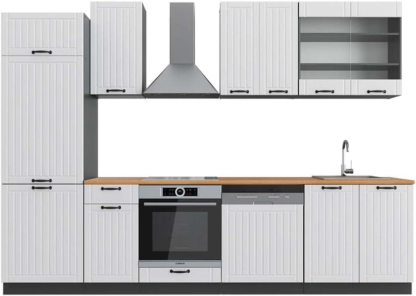 Cucina componibile Fame-Line, Quercia dorata, 300 cm senza piano di lavoro, adatto per l'espansione modulare individuale e la disposizione flessibile